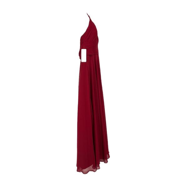 Azazie Monroe Floor Length Halter Dress in Burgundy Size A12 - Picture 3 of 6